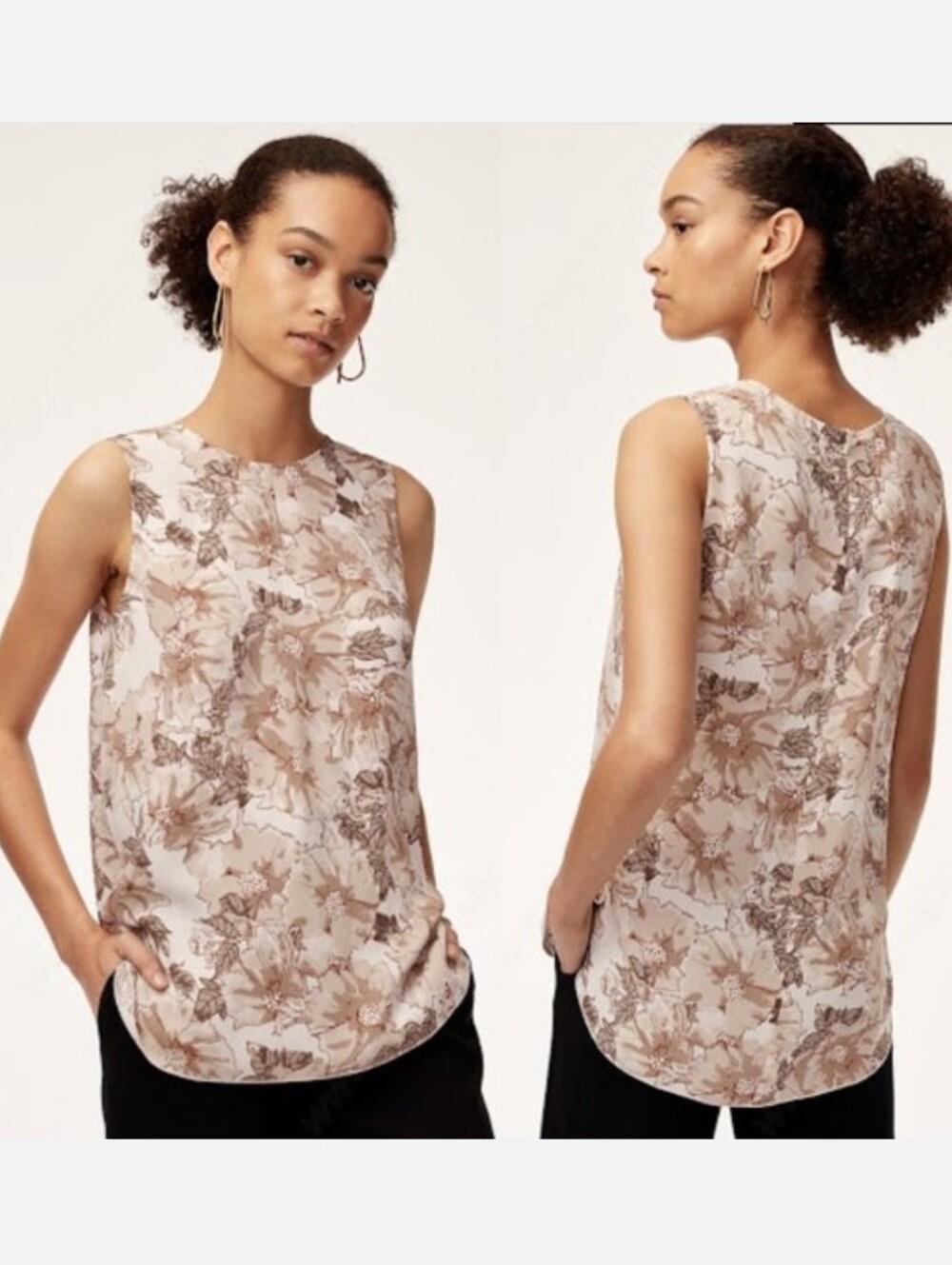 NEW Aritzia Babaton Sleeveless Floral Shell Top Cream Brown Sz M